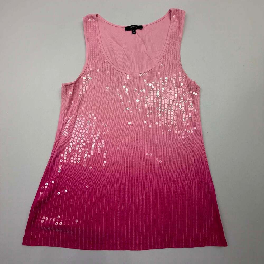 Express Women's Pink Ombre Ribbed Tank Top with Sequin Embellishments